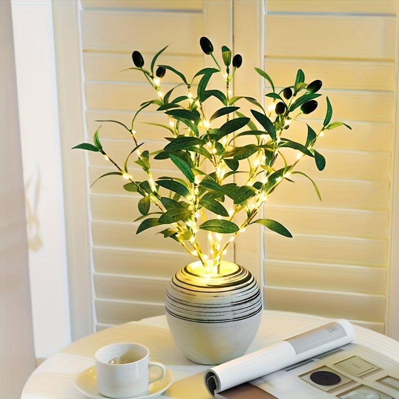 LED Olive Branch Light Fixture, Battery-Powered Decorative Lamp for Home, Wedding, Birthday, Party, Cabinet, Dining Table, Cafe Mood Lighting - No Battery Required