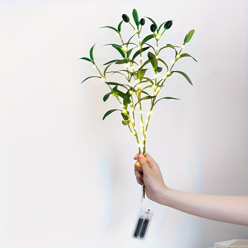 LED Olive Branch Light Fixture, Battery-Powered Decorative Lamp for Home, Wedding, Birthday, Party, Cabinet, Dining Table, Cafe Mood Lighting - No Battery Required