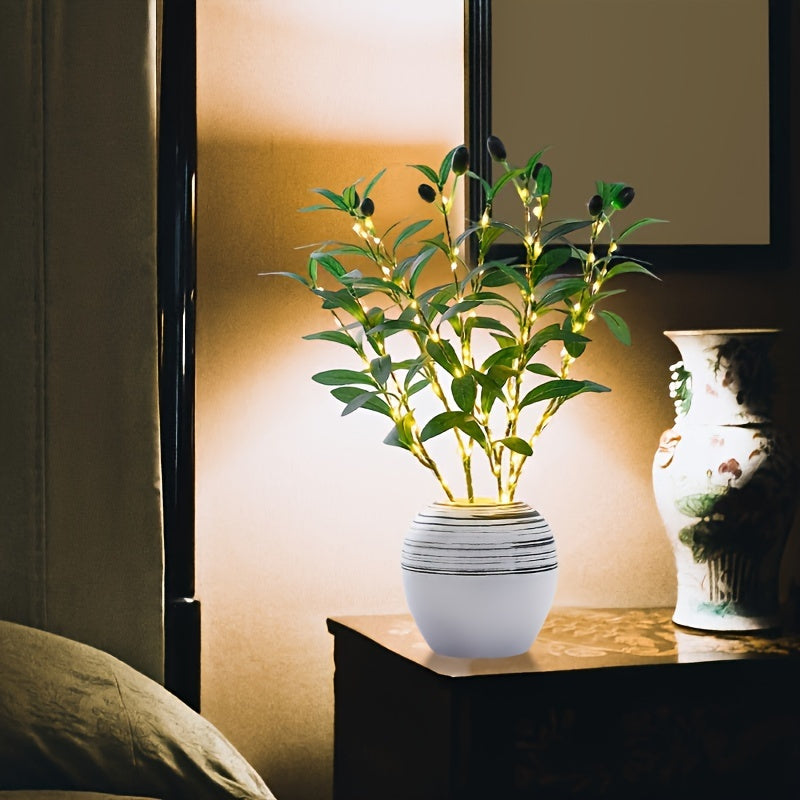 LED Olive Branch Light Fixture, Battery-Powered Decorative Lamp for Home, Wedding, Birthday, Party, Cabinet, Dining Table, Cafe Mood Lighting - No Battery Required