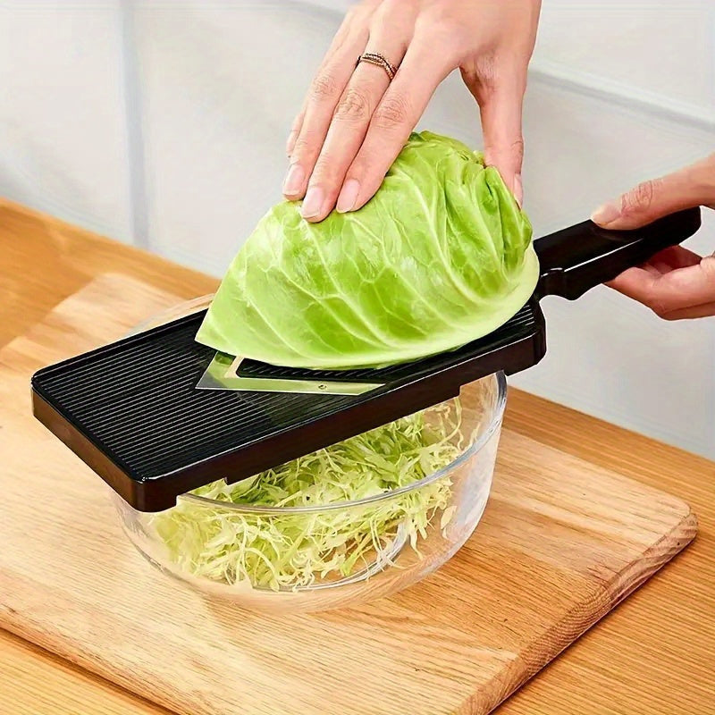 1x Multifunctional Manual Vegetable Slicer - Durable Plastic Kitchen Shredder &amp; Grater for Cabbage, Onions, Potatoes - Easy-to-Use with Black Handle, Ideal Home Gift for Mom