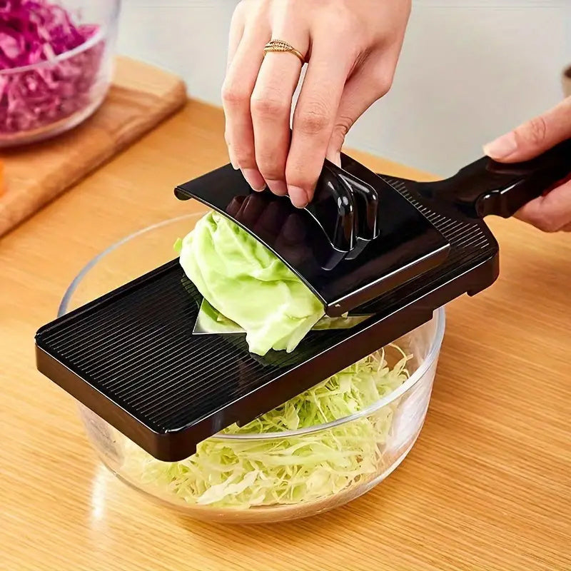1x Multifunctional Manual Vegetable Slicer - Durable Plastic Kitchen Shredder &amp; Grater for Cabbage, Onions, Potatoes - Easy-to-Use with Black Handle, Ideal Home Gift for Mom