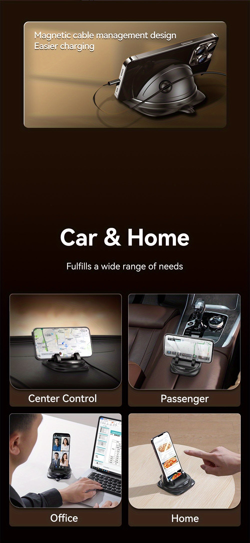 Joyroom Universal Car Phone Holder - ABS Material, 360° Rotatable Dashboard Mount, One-Handed Operation, Super Strong Grip, Upgraded Silicone Design for Secure Phone Placement