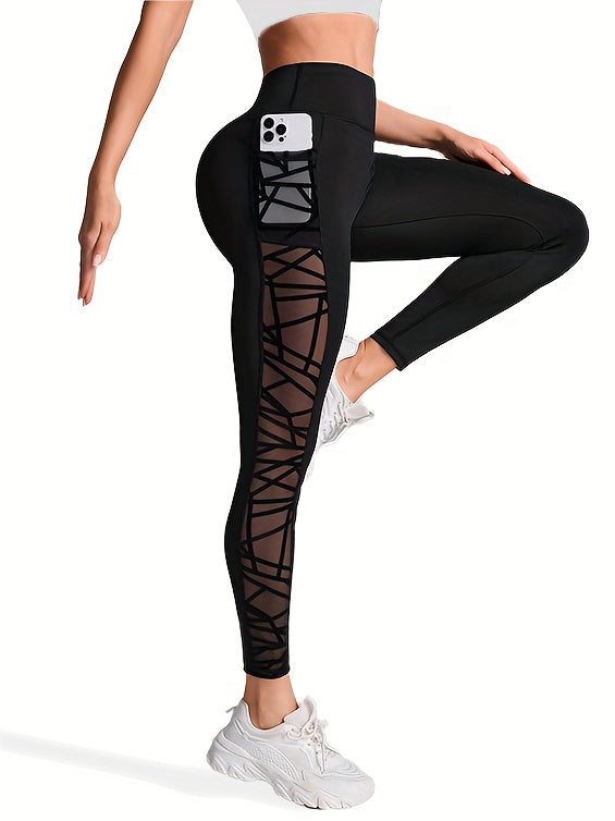 Women's Sports Yoga Leggings, Butt Lifting Mesh Stitching Pockets Sports Pants, Tight Leggings, Sports Pants, Women's Pants
