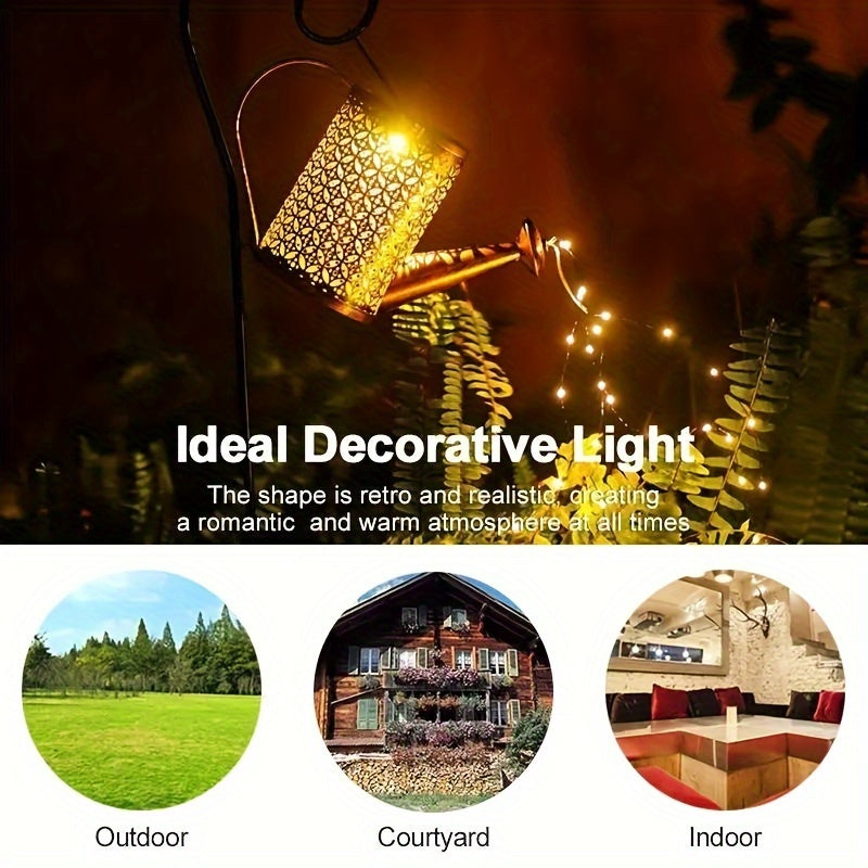 1/2 PCS LED Watering Can Solar Light Strings, Solar Lights Outdoor Christmas, Halloween Decorative Lamp, Solar Lantern Outdoor Hanging Hollowed-Out Design, Decorative Retro Metal Solar Light With Hook For Garden Table Patio Y