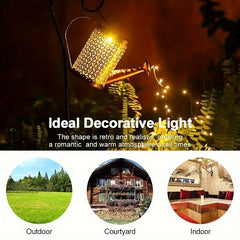 1/2 PCS LED Watering Can Solar Light Strings, Solar Lights Outdoor Christmas, Halloween Decorative Lamp, Solar Lantern Outdoor Hanging Hollowed-Out Design, Decorative Retro Metal Solar Light With Hook For Garden Table Patio Y
