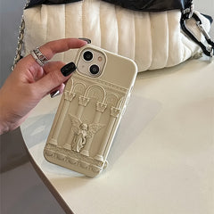 Unique 3D Design Classical Art Angel Statue Phone Case for iPhone 15/14/13/12/11 Plus/Pro/ProMax, Retro Soft Silicone Protective Shockproof Cover
