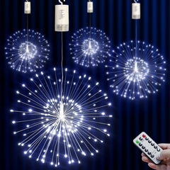 4 Pack Starburst Sphere Lights 800 LED Firework Lights, 8 Modes Dimmable Remote Control Waterproof Hanging Fairy Light, Copper Wire Lights for Patio Parties Christmas
 (Battery Operated)