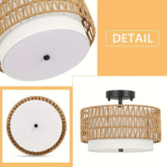 Boho Pendant Light - Semi-Flush Mount Farmhouse Lighting Fixture, for Living Room, Kitchen, Dining Table - Compatible with US Voltage (110-240V) - Bulb Not Included, Boho Lamps for Living Room, Kitchen Fixture, Rustic Charm,