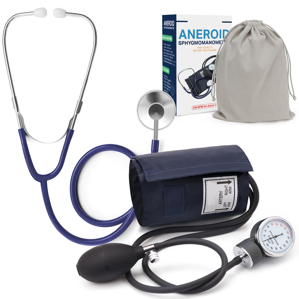 Aneroid Sphygmomanometer with Stethoscope Kit, Professional Manual Blood Pressure Monitor and Adult BP Cuff 10-16 inch