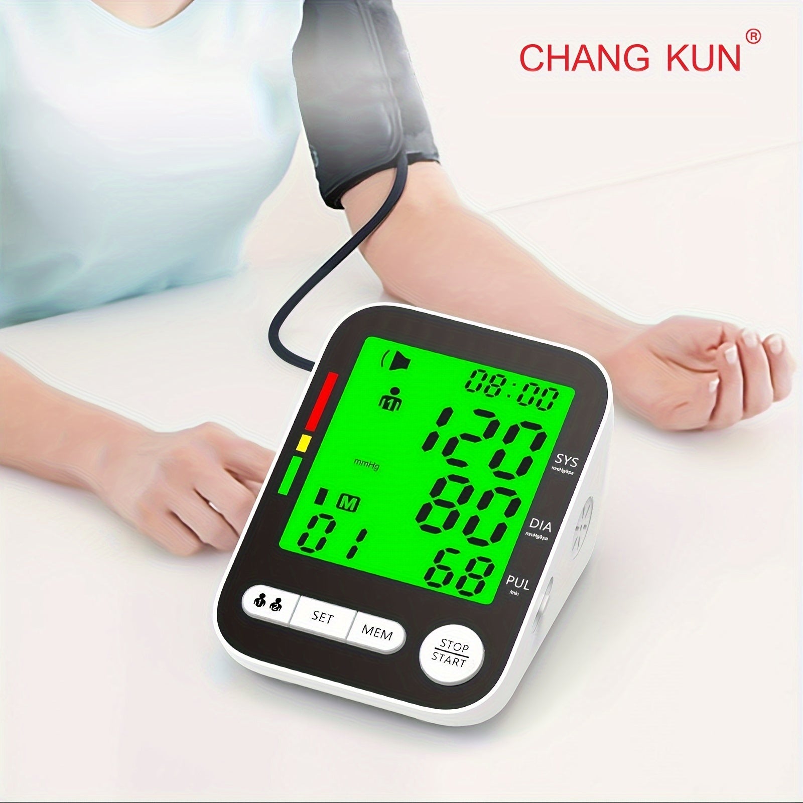 CHANG KUN Rechargeable Automatic Upper Arm Sphygmomanometer, Blood Pressure Monitor with Heart Rate, Three-color Backlit Display And Voice, with Large 8.7"-15.7" Adjustable Cuff, Health Tracking, Voice Alert, Adjustable Fit,