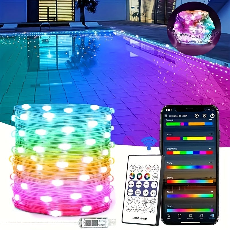 IP65 Waterproof RGB+IC Light With USB Infrared Remote Control Intelligent Wireless LED Fairy Light Christmas Light APP Control Music Synchronization Color Changing LED Strip Light With Remote Control LED Strip Light Mobile Ap