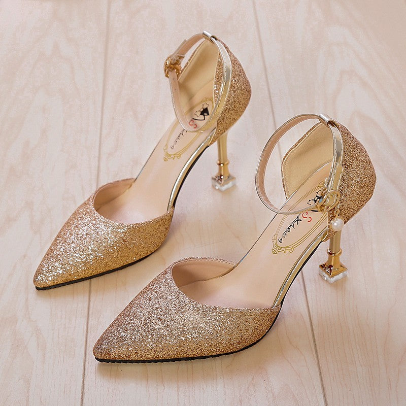 New Sequins Sexy Pointed Shallow Mouth Wine Glass Heel