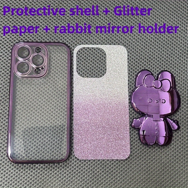 [Romantic iPhone Case] Apple iPhone 15/14/13/12/11Pro max Case, 1 Deluxe Electroplated | Romantic Cute Bunny Phone Holder and Hidden Holder - Shockproof Ultra-thin Protection, Easter - Valentine's Day Gift