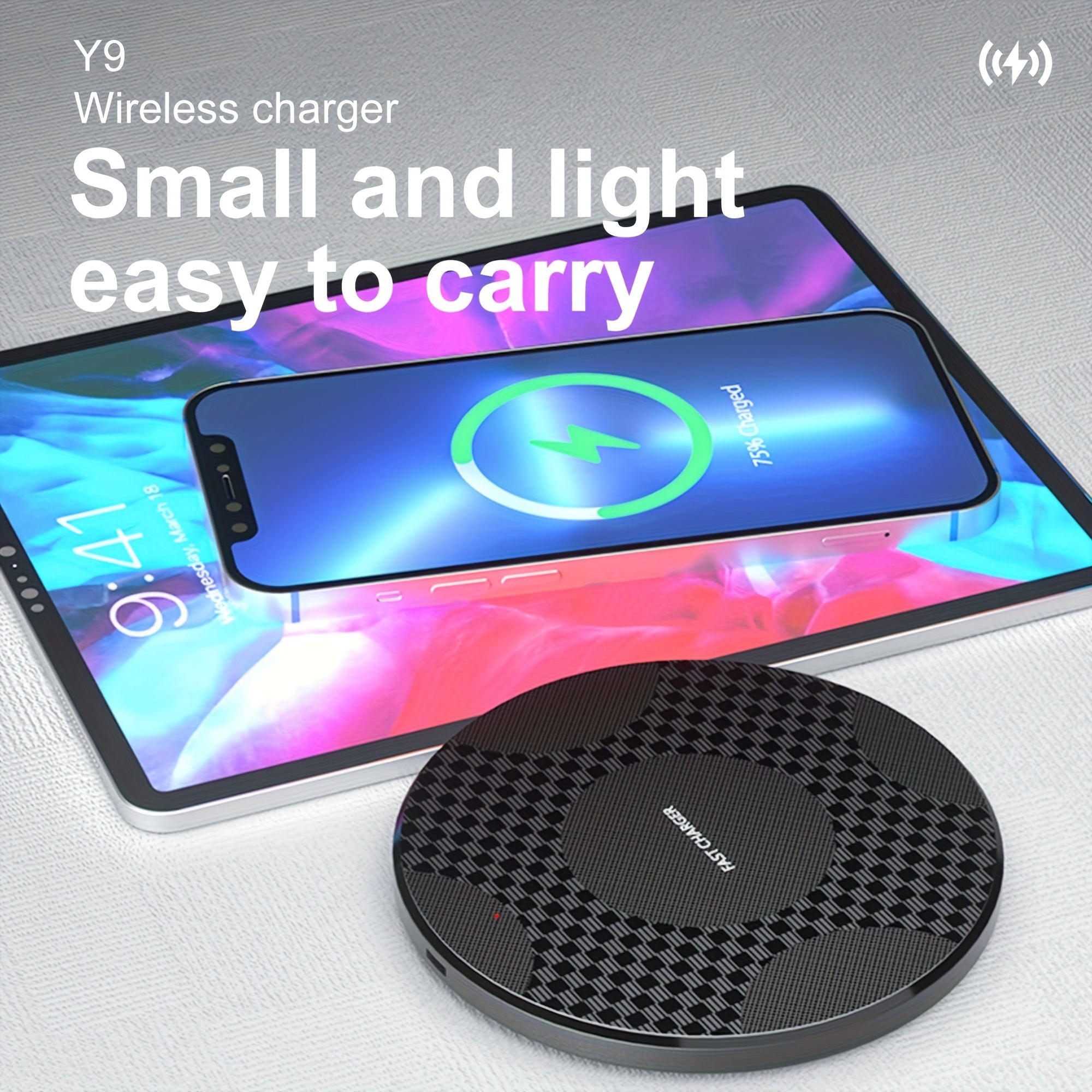 1pc Y9 10W Fast Wireless Charger, USB-Powered with Charging Indicator, Universal Compatibility for Phone 15/14/13/12/11 Pro Max/XR/XSMAX/X/8Plus, ABS Plastic, Portable &amp; Desktop-Friendly