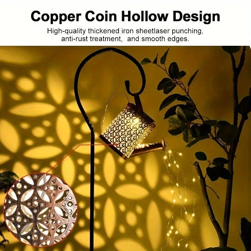 1/2 PCS LED Watering Can Solar Light Strings, Solar Lights Outdoor Christmas, Halloween Decorative Lamp, Solar Lantern Outdoor Hanging Hollowed-Out Design, Decorative Retro Metal Solar Light With Hook For Garden Table Patio Y