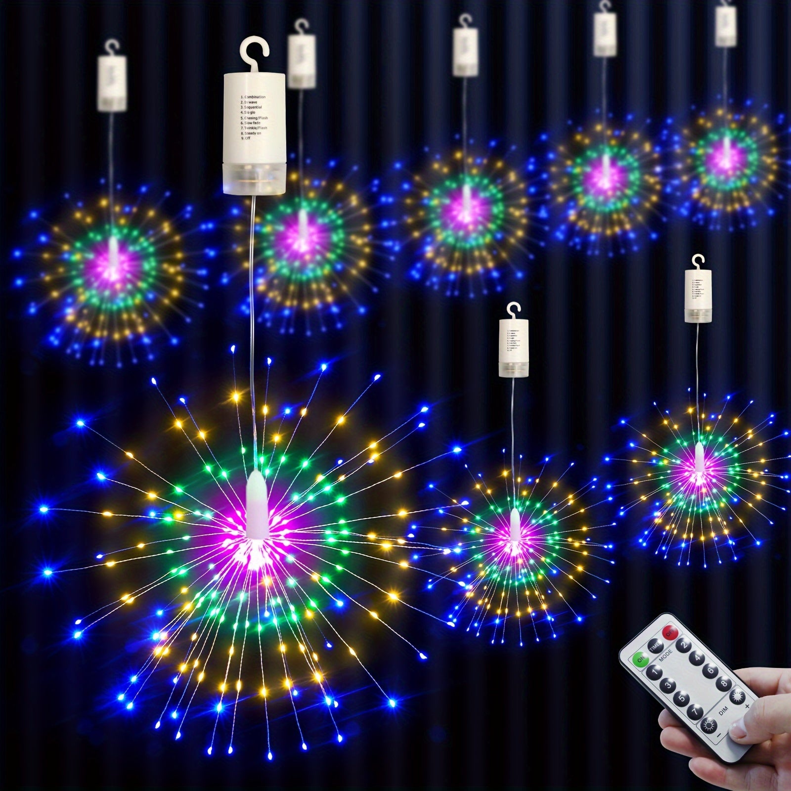 4 Pack Starburst Sphere Lights 800 LED Firework Lights, 8 Modes Dimmable Remote Control Waterproof Hanging Fairy Light, Copper Wire Lights for Patio Parties Christmas
 (Battery Operated)