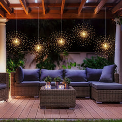 4 Pack Starburst Sphere Lights 800 LED Firework Lights, 8 Modes Dimmable Remote Control Waterproof Hanging Fairy Light, Copper Wire Lights for Patio Parties Christmas
 (Battery Operated)
