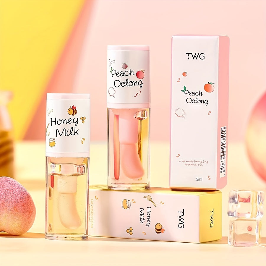 Honey Milk & Peach Oolong Flavored Lip Oil Lip Gloss, Moisturizing And Nourishing Lip Care, Non-Sticky, Shiny Finish - Ideal For Daily Lip Care