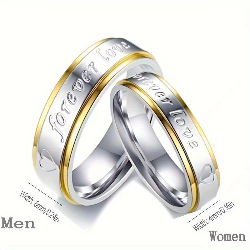 2pcs/set Classic Design Golden Silvery Two-color Polished Rings, Eternity Love Fashion Romantic Couple Ring