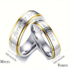 2pcs/set Classic Design Golden Silvery Two-color Polished Rings, Eternity Love Fashion Romantic Couple Ring