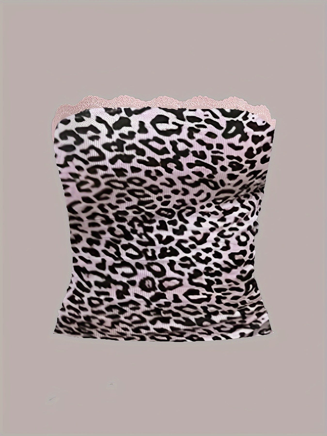 Women's Strapless Top, Women's Lace-Trimmed Strapless Top, Women's Casual Pants Set, Cute Women's Pants Set, Fashionable Women's Outfit, Leopard Print Women's Ensemble.
