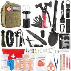 Survival Kit and First Aid kit, 160Pcs Emergency Supplies Camping Accessories With Upgraded Molle Bag, Including Hatchet Shovel Pliers Lantern, Gifts for Men Outdoor Adventure Camping Hiking Hunting