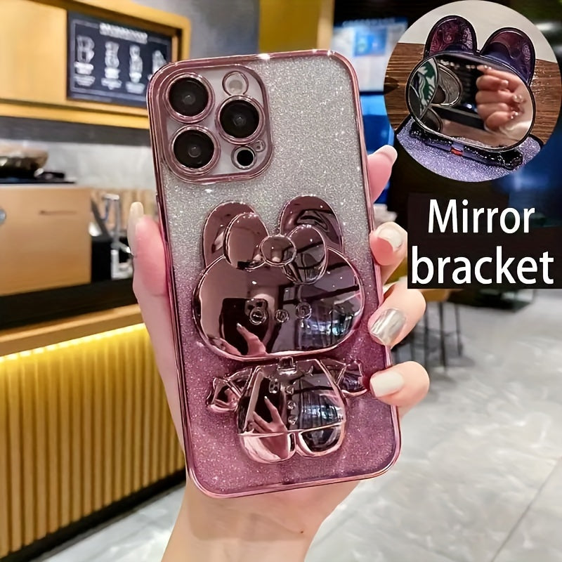 [Romantic iPhone Case] Apple iPhone 15/14/13/12/11Pro max Case, 1 Deluxe Electroplated | Romantic Cute Bunny Phone Holder and Hidden Holder - Shockproof Ultra-thin Protection, Easter - Valentine's Day Gift