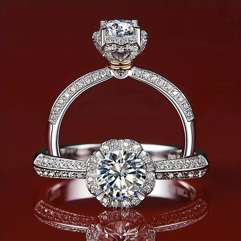 1 Carat Moissanite Diamond Ring - 925 Sterling Silver, Gorgeous, Fashionable, High-End Luxury, Niche, Mature, Romantic, Couple Style Design for Men and Women, Perfect Gift for Girlfriend, Proposal, Engagement, Wedding, Person