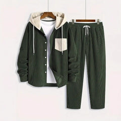 Men's Waffle Hooded Hoodie Trendy Two-piece Suit