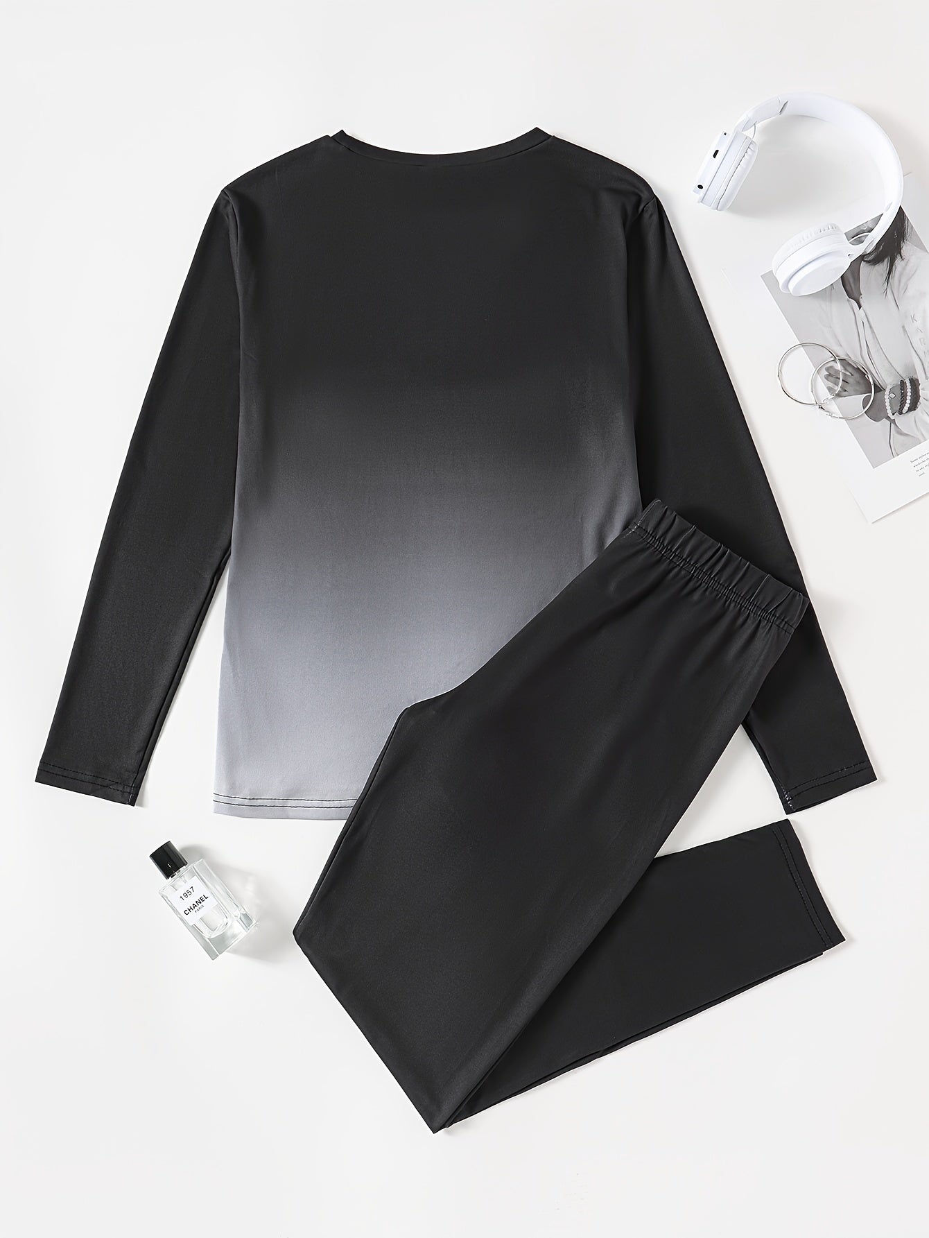 Gradient Crown Print Casual Autumn and Winter Long Sleeve Round Neck Women's Pants Set