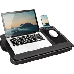 Portable Laptop Desk with Wrist Support - Foldable, Large Bed-Friendly Design, Up to 17" Compatible, Mouse Pad & Tablet Holder, Ergonomic Handle, Cushioned Workstation in Black, Notebook Computer, Cushioned