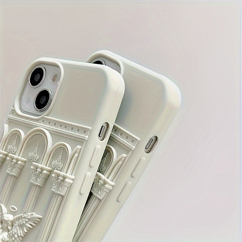 Unique 3D Design Classical Art Angel Statue Phone Case for iPhone 15/14/13/12/11 Plus/Pro/ProMax, Retro Soft Silicone Protective Shockproof Cover