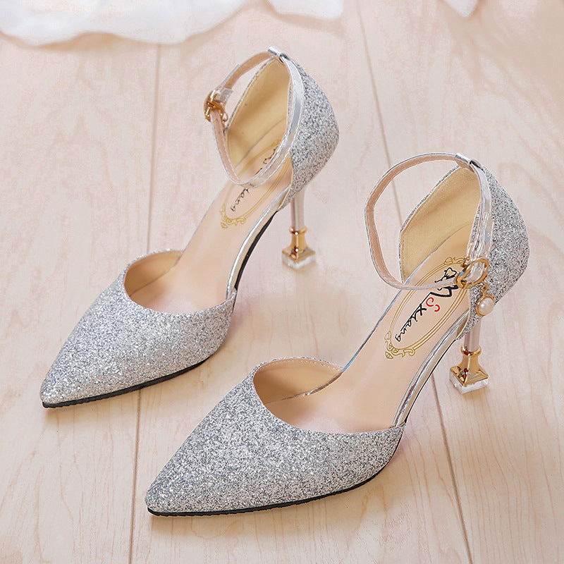 New Sequins Sexy Pointed Shallow Mouth Wine Glass Heel