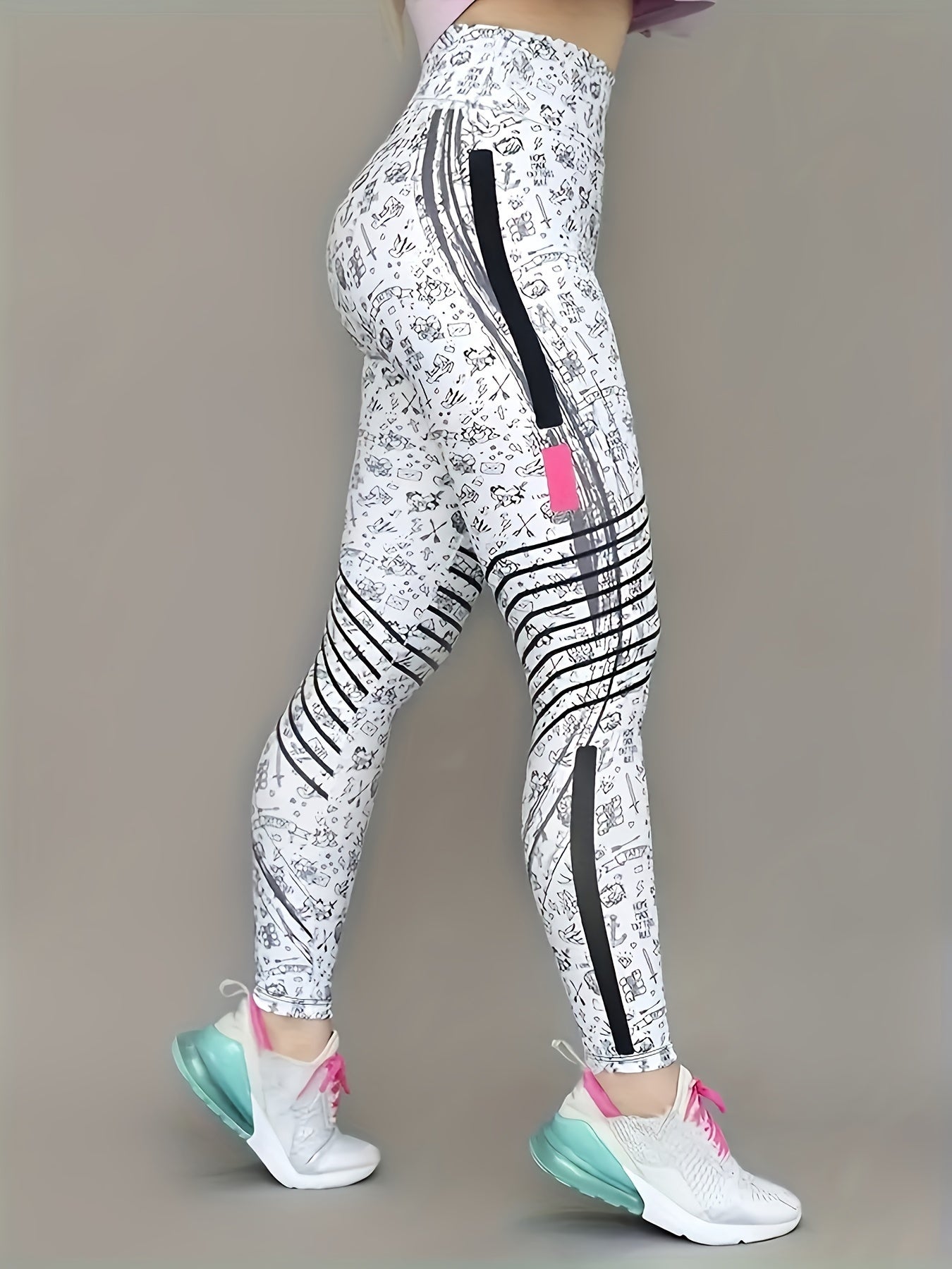 Autumn And Winter Super All-in-one Fashion Small Icon Printed Women's Pants Home Casual Outing Date Elastic Comfort High Waist Hip Lift Waist Yoga Pants