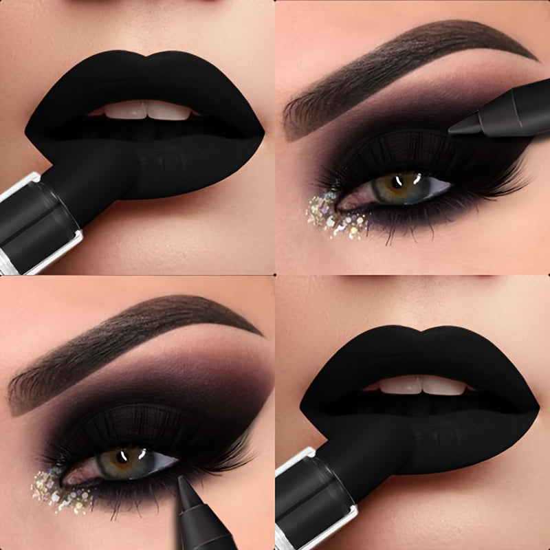 1 Set: Dark Style Matte Lipstick, Waterproof Eyeliner & Eyeshadow Pen Trio - Long-Lasting, Plant-Based Squalane Halloween Makeup Kit for Bold & Dramatic Looks