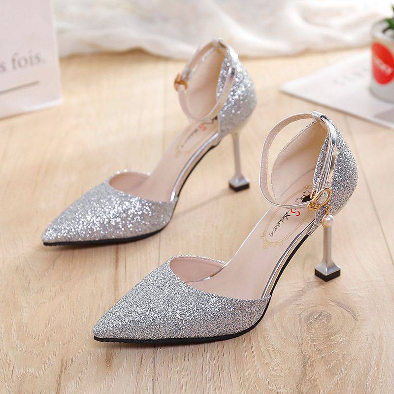 New Sequins Sexy Pointed Shallow Mouth Wine Glass Heel
