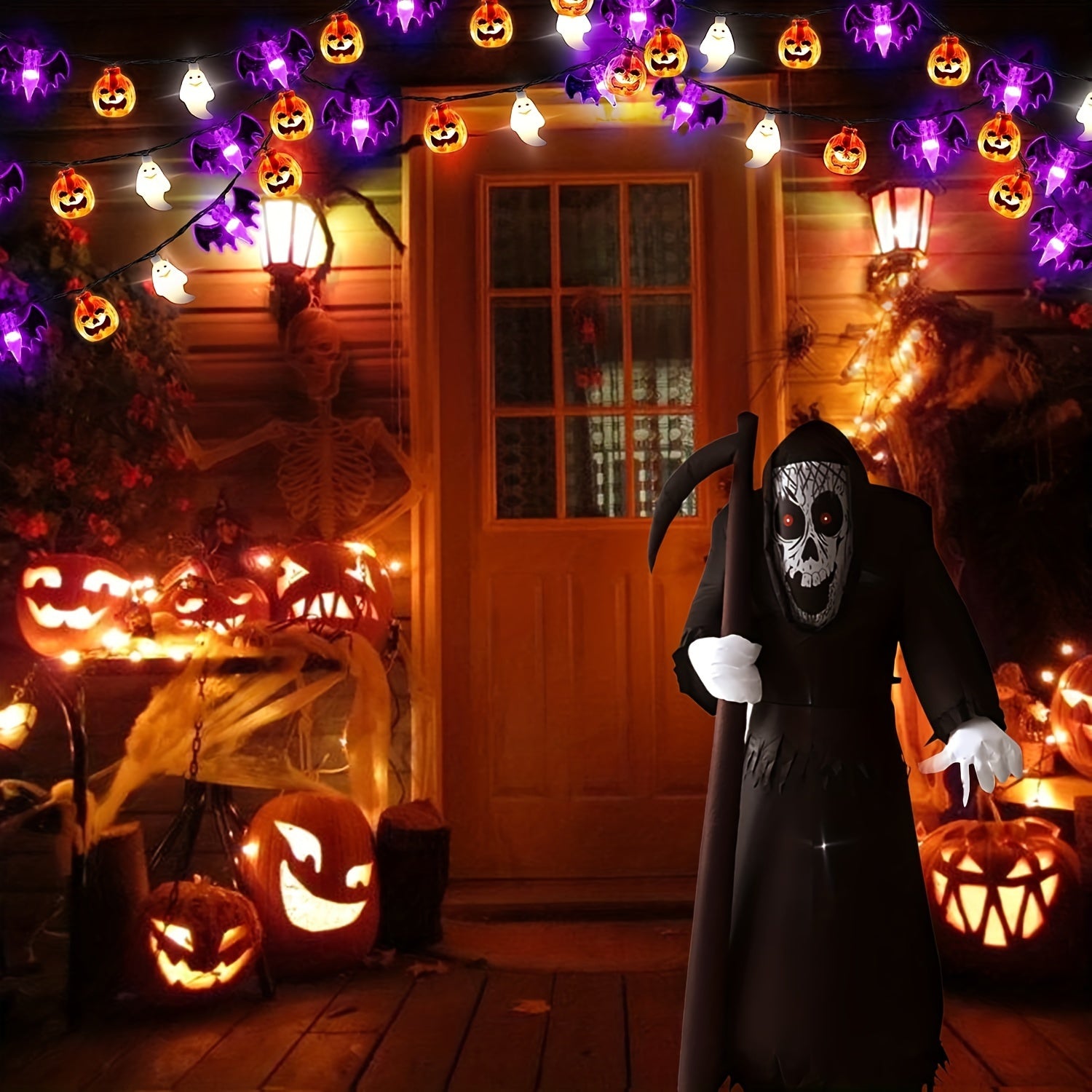 20/50 LED 3D Pumpkin Bat Ghost Waterproof String Lights - 9.8FT/16.4FT Battery Operated With Timer, 8 Lighting Modes, Cute Fairy Light For Window Indoor Outdoor Decor Halloween Party Decorations