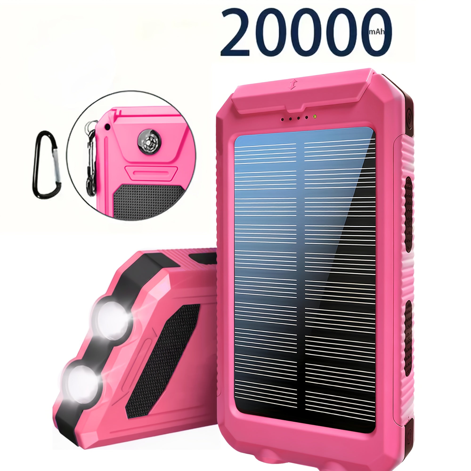 Portable Solar Mobile Phone Charger, Camping External Battery Charger For Mobile Phones, 2 USB/ LED Flashlights With Compass For Outdoor Activities, 20000mAh Portable Solar Power Bank