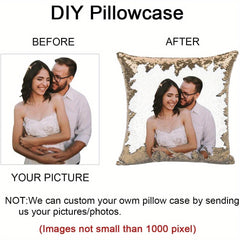 1pc Romantic Couple Photo Pillow Cover - Magical Reversible Home Decor Gift, 18.0inch x 18.0inch Anniversary Decoration Pillowcase, Peach Fleece Material with Simulated Sequin Design (No Sequins, Glitter Effect is Design)