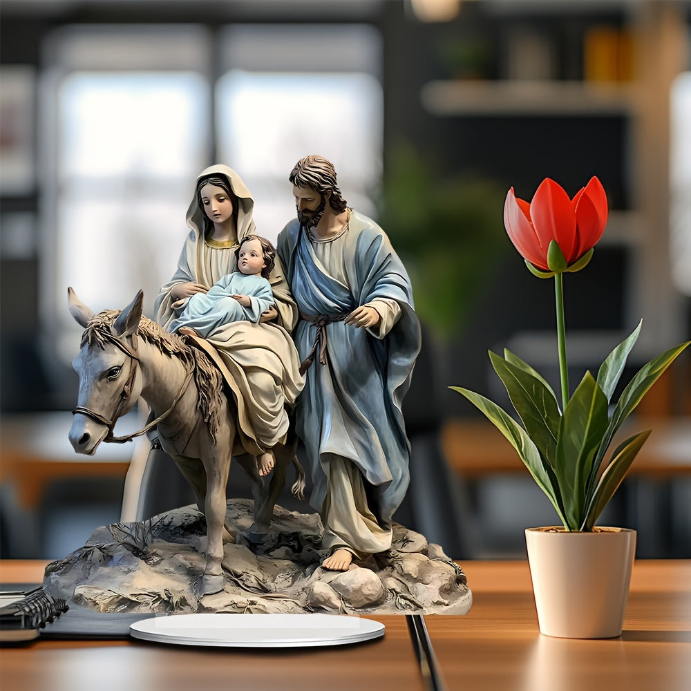 2D Flat, 1pc Bohemian Acrylic Nativity Scene Sun Catcher - 8.66"x7.8" Tabletop Christmas Decoration, Multipurpose Bright Holiday Ornament for Home and Office, Best for Christmas