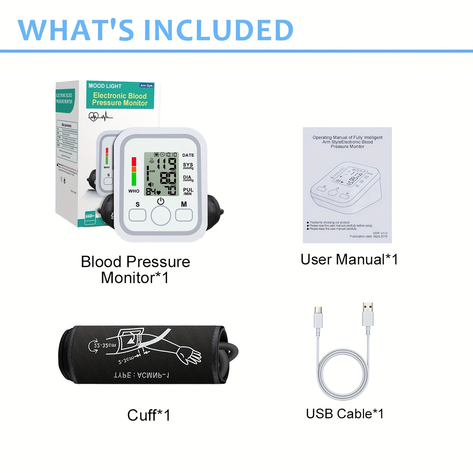 Blood Pressure Monitor Upper Arm, Blood Pressure Machine Easy To Operate, Adjustable Cuff | 60S Fast Reading | Voice Broadcast, Hypertension Alert, 2×99 Sets Memory, Home And Travel Use, Adult Health Monitor (Battery Exclude