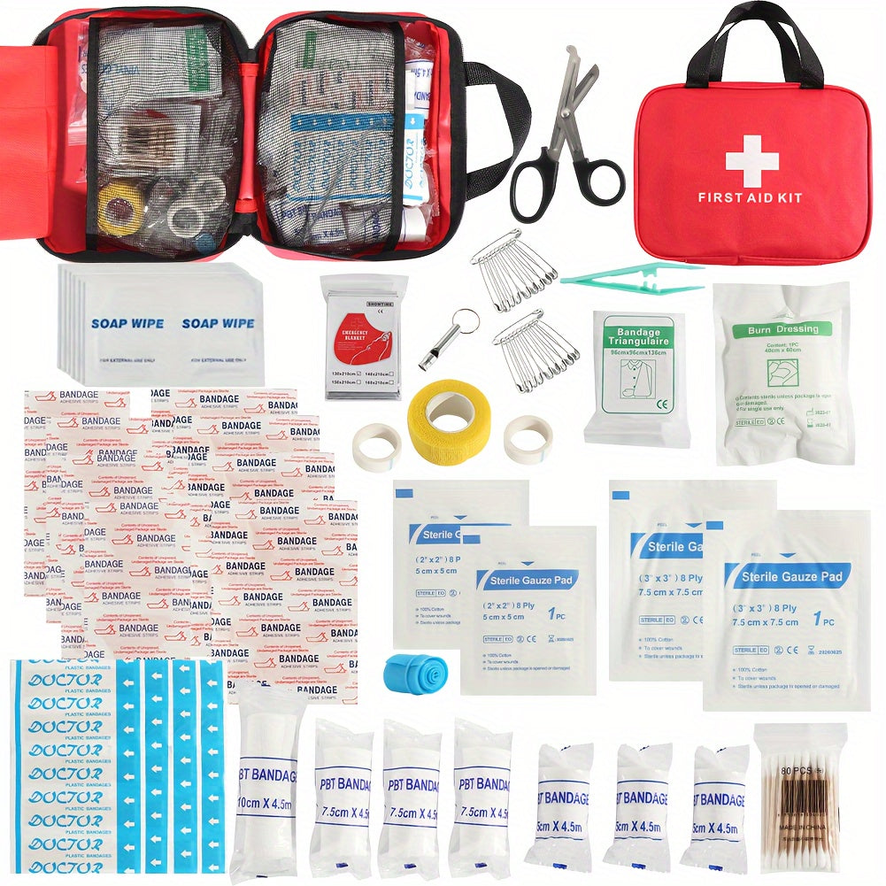 Portable First Aid Kit: Comprehensive and Compact for Home, Car, Camping, and Hiking - Includes Scissors, Tweezers, and More