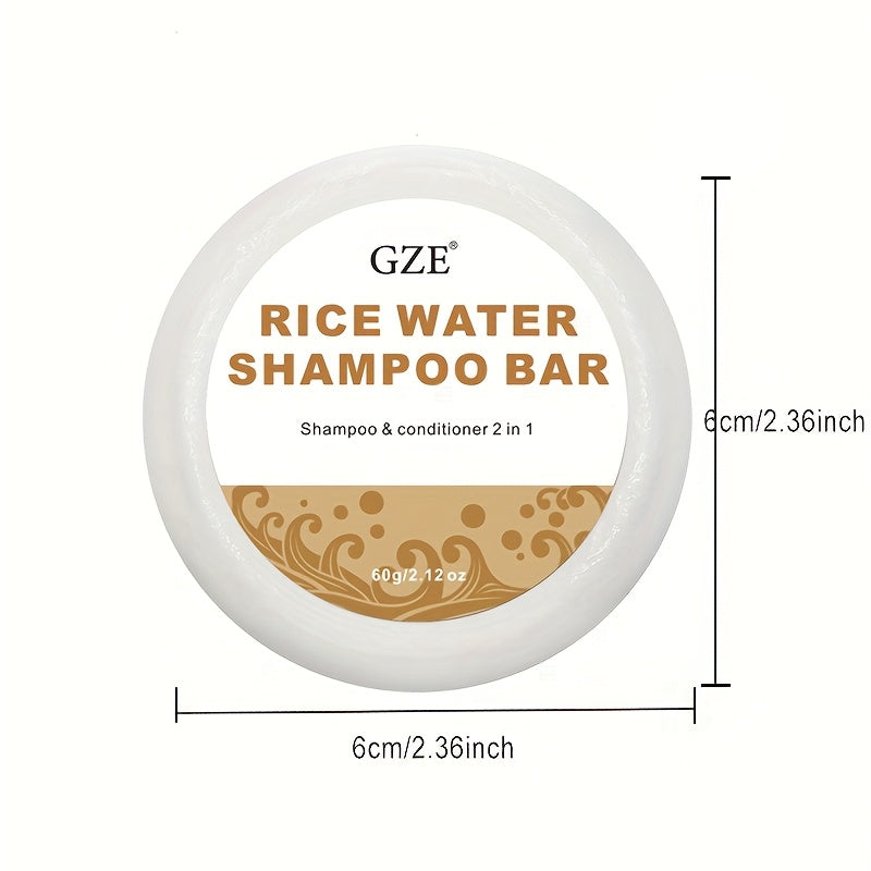 2-in-1 Rice Water Shampoo Bar 60g - Strengthens Hair from Root to Tip - Healthy Hair Shampoo & Conditioner