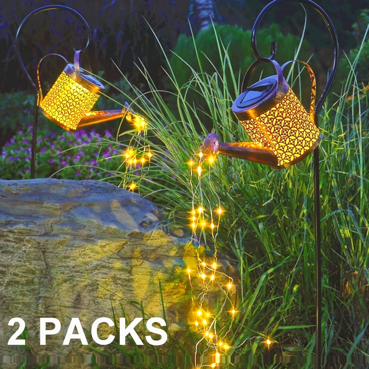 1/2 PCS LED Watering Can Solar Light Strings, Solar Lights Outdoor Christmas, Halloween Decorative Lamp, Solar Lantern Outdoor Hanging Hollowed-Out Design, Decorative Retro Metal Solar Light With Hook For Garden Table Patio Y