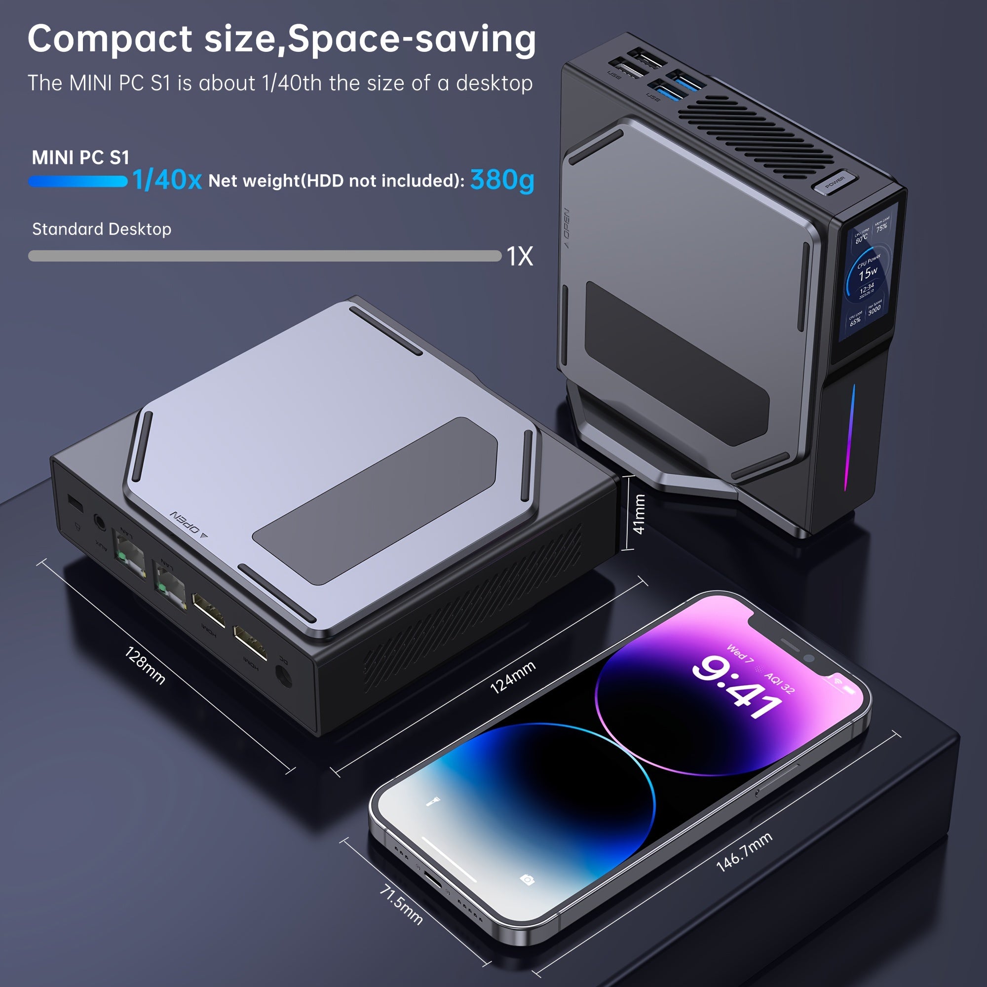 ACEMAGIC S1 Mini PC 12th Generation Alder Lake N100 16GB DDR4 RAM 512GB SSD Windows 11 4K UHD WiFi5 BT4.2 Mini Desktop PC Commercial Home