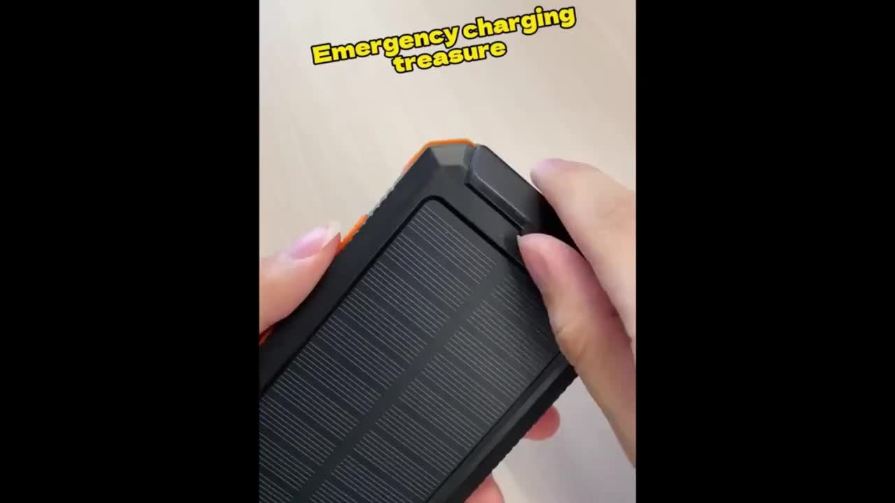 Portable Solar Mobile Phone Charger, Camping External Battery Charger For Mobile Phones, 2 USB/ LED Flashlights With Compass For Outdoor Activities, 20000mAh Portable Solar Power Bank