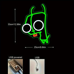 1pc Big-Eyed Monster Neon Sign - Green &amp; Red LED Wall Light with Cartoonish Design, USB-Powered Decorative Lamp for Bedroom, Living Room, Game Fans, Theme Parties, and Unique Birthday Gifts