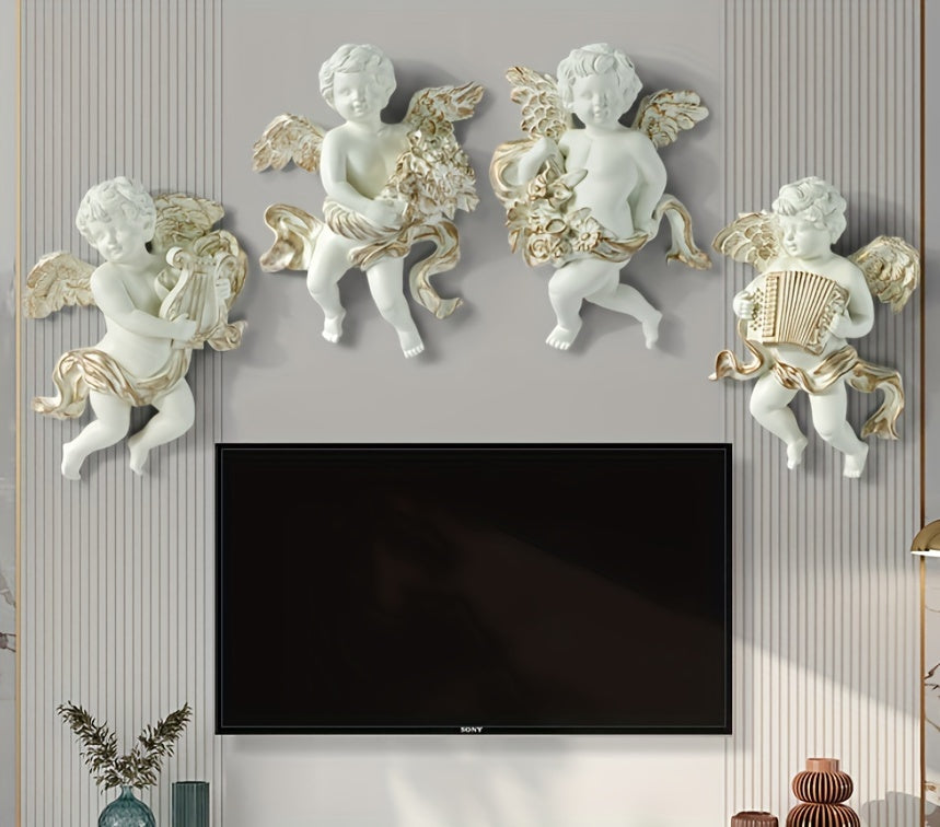 3D Resin Cherub Statue - European Style Home Decor, Wall Hanging for Living Room, Christmas Holiday Ornament - No Power Required - 3D Wall Art Decor - Perfect Gift for Home Decor Enthusiasts & Christmas Lovers