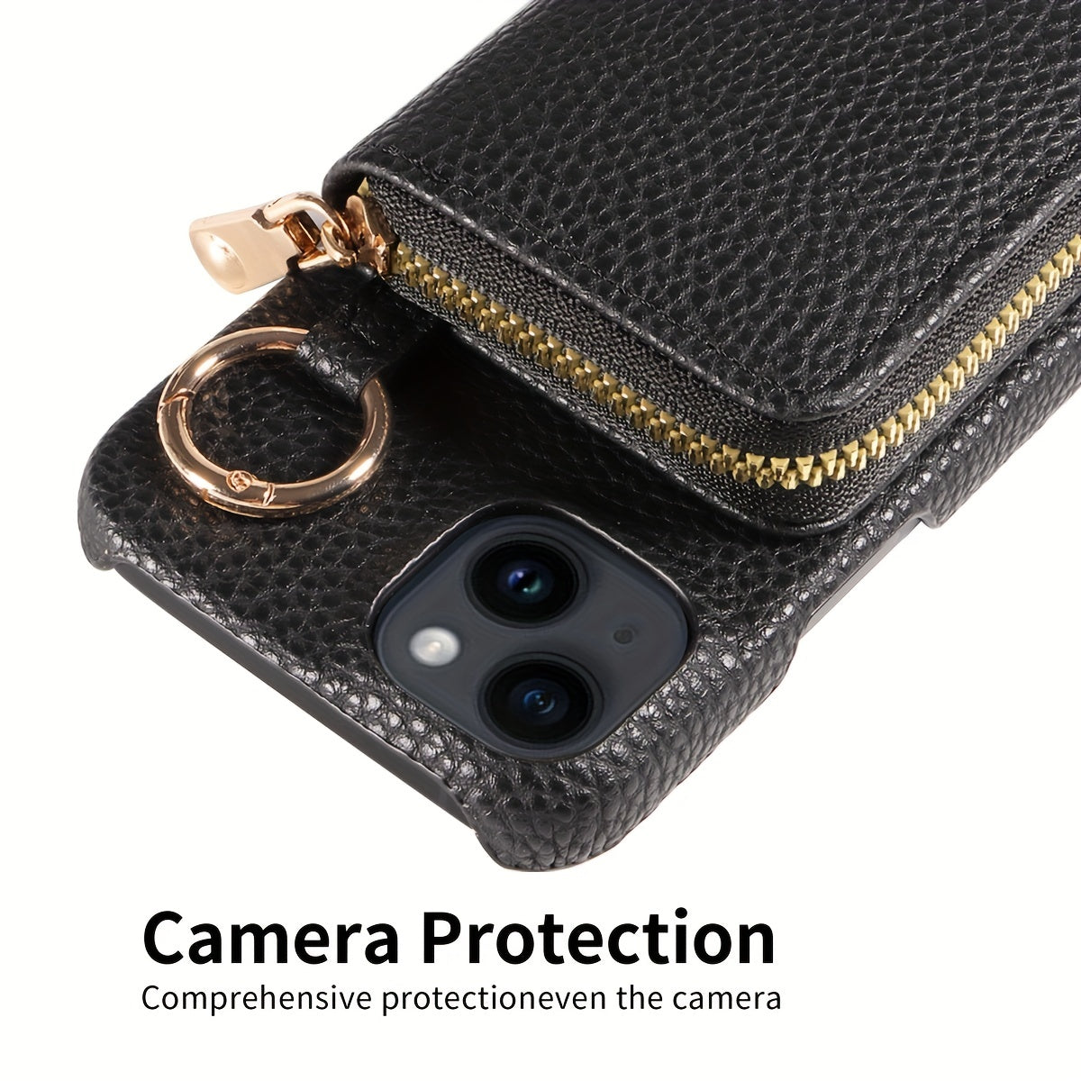 Leather Phone Case with Zipper Lanyard, Wallet, and Card Holder for iPhone (Multiple Models) - Anti-Drop and Convenient