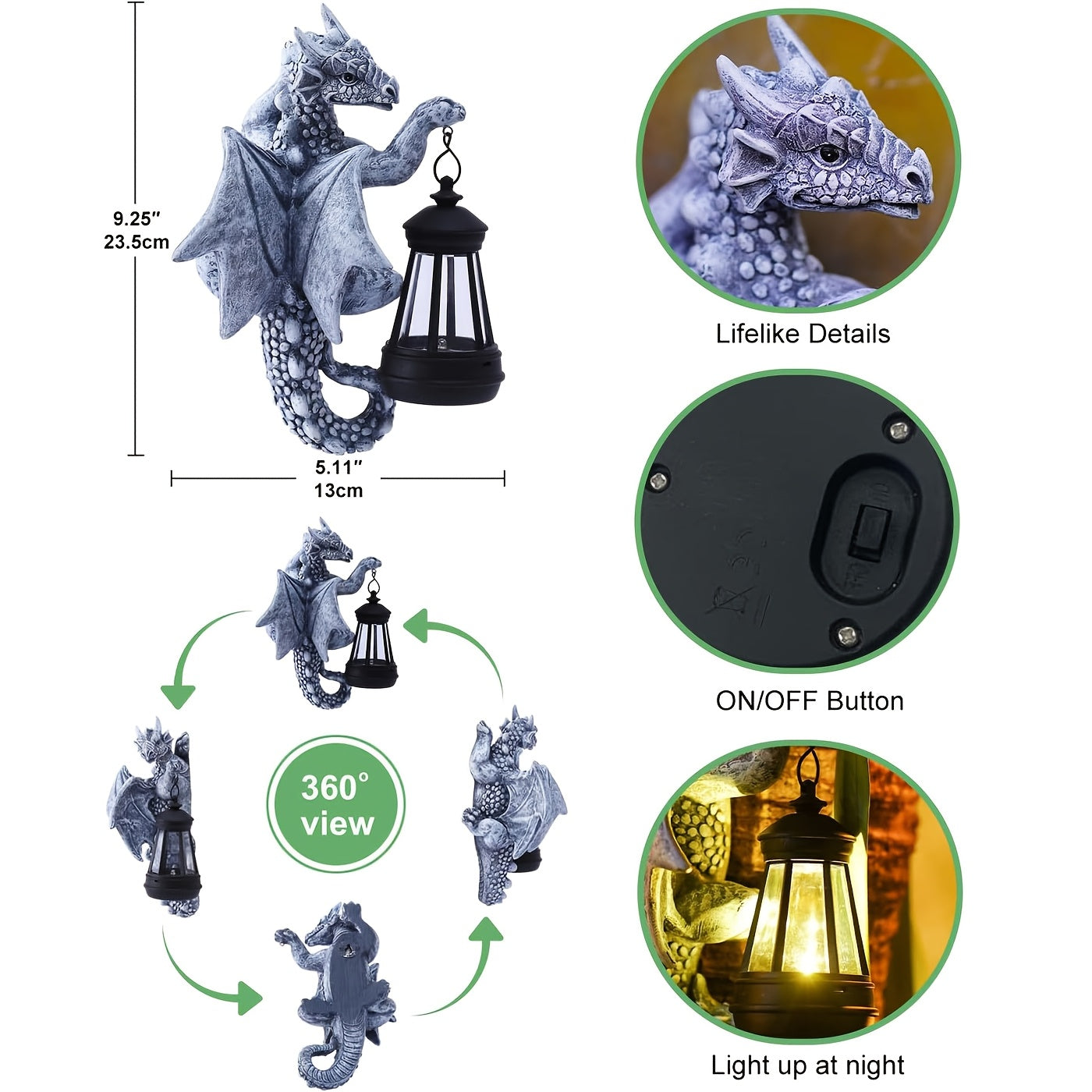 1pc Solar-Powered Resin Dragon Wall Light, Creative Garden Decorative Lamp with Plastic Shade, Semi-Flush Mount, Switch Control, Removable Photovoltaic Panel, Nickel Battery, No Accessories Included